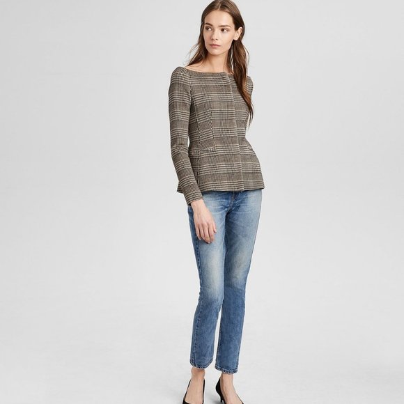 NWT Meghan Markle Plaid Off-Shoulder Theory Jacket Size 2 - Picture 2 of 3